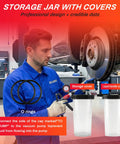 Mechanic using All In One Handy Vacuum Pump Brake Bleeder Kit For Auto Maintenance near vehicle brake disc