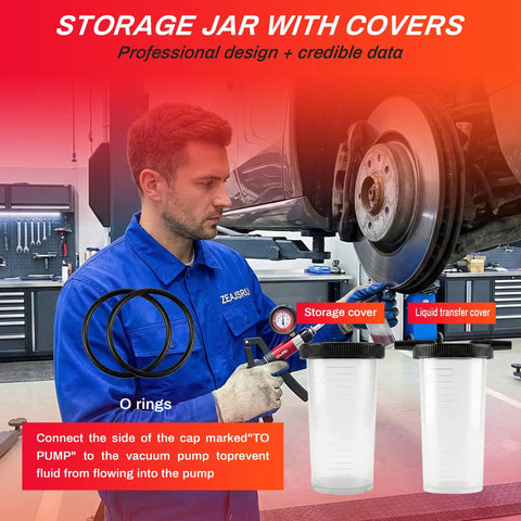 Mechanic using All In One Handy Vacuum Pump Brake Bleeder Kit For Auto Maintenance near vehicle brake disc