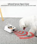 Slick Smart Automatic Pet Feeder With Induction Auto Opening Lid For Dogs And Cats, infrared sensor detecting pet.