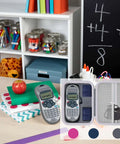 Rugged Hard Shell Case for DYMO LetraTag LT-100H and LT-100H Plus Label Maker on desk with school supplies and apple.