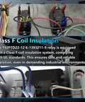 Wired installation of Beefy 12V DC 30A General-Purpose Relay for PCB or panel mount showcasing Class F coil insulation and wiring details.