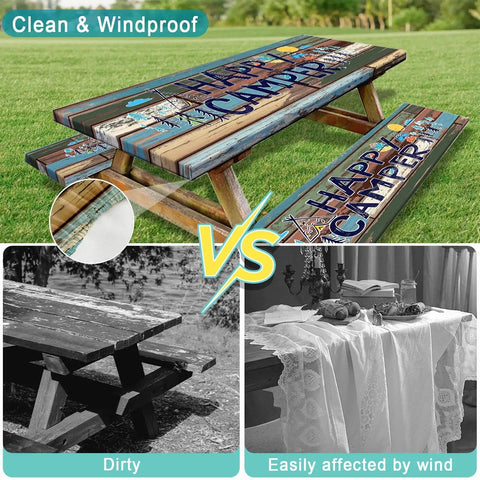 Outdoor Picnic Table Cover With Bench Covers And Bag 72x30 Inches 3 Piece Set Waterproof Windproof With Elastic Edges
