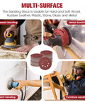 Cool 160 Pc Set Of 5 Inch Sanding Discs With Eight Holes And Hook Loop Backing For Random Orbital Sanders in multi-surface use.