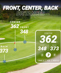 Image showing golf course with distances to front (348y), center (362y), back (373y) using AI-Powered Golf GPS Speaker With Touchscreen, 40,000 Courses, Visual And Audible Distances, Dynamic Hazard Detection, 10 Hour Battery, IPX7 Waterproof, On Course Tech To Elevate Your Rounds.