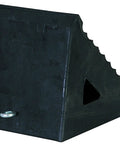 Rock Solid Reinforced Rubber Wheel Chock With Chain Eye, 9.5 inches tall, sturdy, prevents rolling for cars, trucks, RVs.