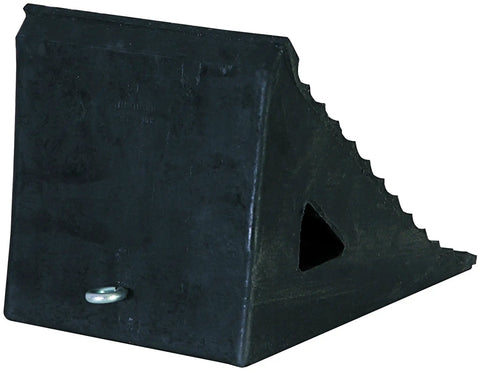 Rock Solid Reinforced Rubber Wheel Chock With Chain Eye, 9.5 inches tall, sturdy, prevents rolling for cars, trucks, RVs.