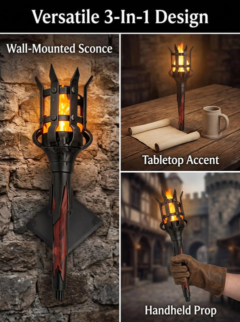 Medieval LED Torch Wall Sconce Flickering Flame Castle Light (Red) as a wall-mounted sconce with realistic glow.