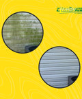 Before and after results of Top Shelf House Wash Surfactant For Exterior Siding And Roof Cleaning With Stable Bleach Additive Mix.