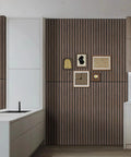6 Pack Acoustic Wall Panels Deep Walnut Sound Proof Panels To Mute Room Noise And Boost Studio Vibes Flexible Wood Look Surface in modern kitchen.