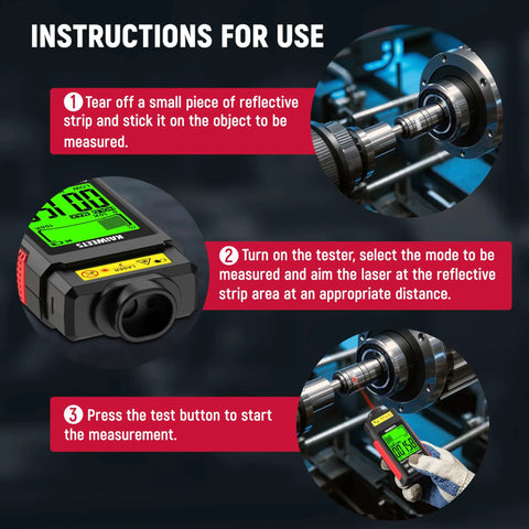 Instructions for Non Contact RPM Tachometer With Reflection Tape, 10-99999 RPM Laser Digital Tachometer With Large LCD, Backlight