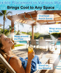 Outdoor Patio Mister Stand With Quick Install Hose Sprayer For Cooling Up To 20 Degrees Portable Water Mister Attachment In Use