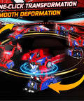 One Button Transform RC Car That Switches To Rad Robotic Mode Two Point Four Ghz Remote 360 Degree Spin And Drift Police Car With Lights One Eighteen Scale Transform Toy For Boys And Girls Ages Six To Twelve shown transforming from car to robot in circular motion