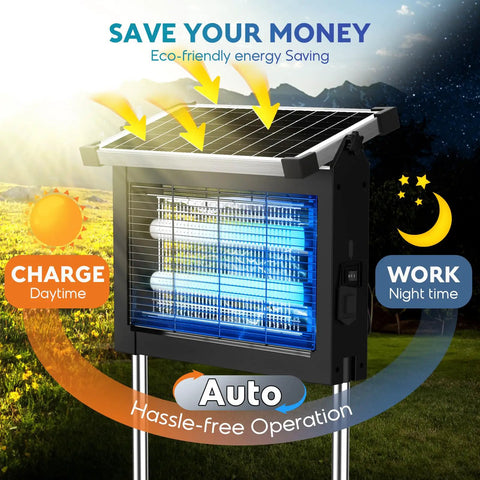 Solar Bug Zapper Outdoor Mosquito Killer 4500V Waterproof Portable Cordless Fly Trap with solar panel and blue-violet light