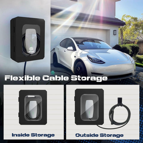 Tough As Nails Outdoor EV Charger Enclosure Wall Box With Combo Lock For Tesla And Chargepoint installed on garage wall.