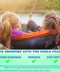 Two children in a Kids Hammock for Indoor Outdoor Play and Camping, Soft 210T Parachute Fabric, enjoying outdoor relaxation.