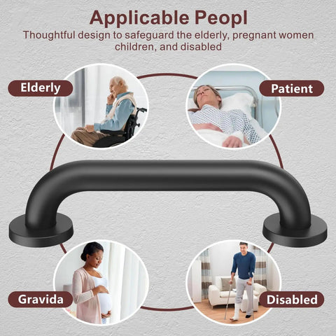 Tough As Nails Wall Mount Grab Bars 12 Inch 2 Pack In Matte Black 304 Stainless Steel Supports Up To 500 Lbs, suitable for elderly and disabled.