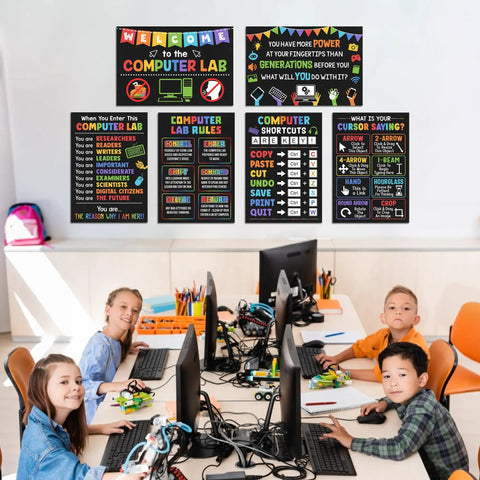 Six Pack Computer Science Classroom Poster Set 11 By 16 Inches Featuring PC Shortcuts Keyboard Wall Art And STEM Education Charts