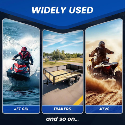 Beefy 3500 Lb Boat Trailer Winch, Portable Hand Crank With 33 Ft Strap, Dual Gear Ratios 4-to-1 And 8-to-1, Blue Finish, Built For Boat, Trailer, Truck, RV, ATV And Jet Ski Towing on jet ski, trailer, and ATV