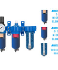Three-Stage Air System With Zinc Alloy Body, Built Tough, Particulate Filter, Coalescing Filter, Desiccant Dryer, And Regulator, Poly Bowl