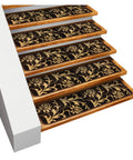 Set Of 15 Skid Resistant Carpet Stair Treads 9 Inch By 36 Inch Espresso Brown And Golden Cream Non Slip Backing Easy Install For Your Home Stairs And Pups on wooden steps