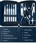 11 Piece Manicure Set For Men With Stainless Steel Nail Clippers And Pedicure Tools In A Portable Blue Leather Travel Case