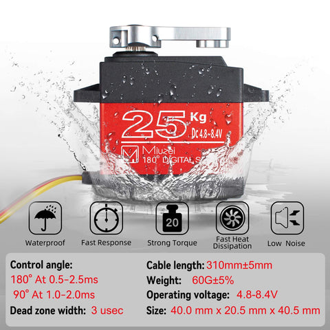 Beefy 25Kg High Torque RC Servo Motor With Metal Gear Waterproof Steering Servo For 1 Eight And 1 Ten RC Cars in water splash
