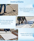 Instructions for Bulletproof Self Adhesive Rubber Roofing Membrane Roll 39 By 16 Point 4 Feet installation process on a roof.