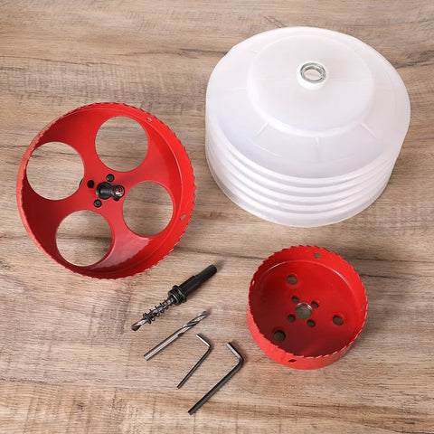 All In One Pro Grade Recessed Lighting Hole Saw Kit With 4 Inch And 6 Inch Cutters, Dust Bowl Catcher, Arbors, Drill Bit And Hex Keys