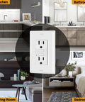 Straight Up Rock Solid 5 Pack 15 Amp Gfci Outlets For Indoor Wall Wiring Etl Approved White Non Tamper Resistant Gfi Receptacles With Bright Green Indicator And Dead Simple Reset Switch in kitchen, bathroom, living room, and bedroom settings.