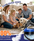 Family enjoying safe cleaning with 1800ML Portable Handheld Steam Cleaner With 2500W Fast Heating Power, while playing with dog.