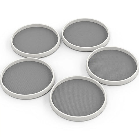 5-pack 12 Inch Lazy Susan Spice Organizer Rotating Tray Set Non Slip Rimmed Edge visible from top angle