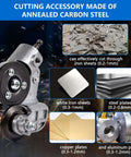 Electric Drill Plate Cutter Attachment For Metal Cutting Versatile Shears showing its ability to cut different metal types and thicknesses