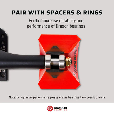 Dragon Roller Skate Bearings 16 Pack Ultra Smooth Endure Pre Lubed All Weather High Performance close-up on spacer use.