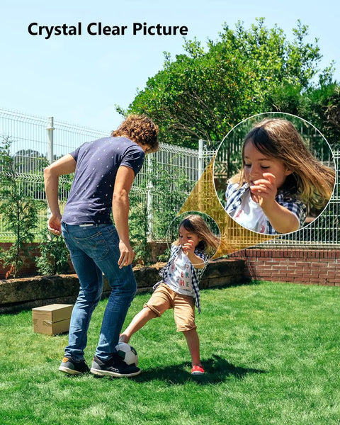 Outdoor Indoor Security Cam 1080P 2.4Ghz WiFi Color Night Vision Spotlight IP65 Waterproof captures child playing soccer in yard