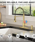 Brushed Gold Kitchen Faucet With Pull Down Sprayer, Single Handle Gold Sink Faucet, modern stainless steel, kitchen view