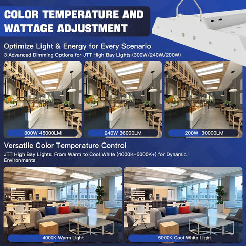 Color temperature and wattage adjustment for 300W LED Linear High Bay Light For Warehouse And Shop 45000 Lumen Output