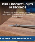 Pro Grade Heavy Duty Pocket Hole Jig For Woodworkers Fast Precise Drill Press Compatible joinery tool, wood surface with screw.