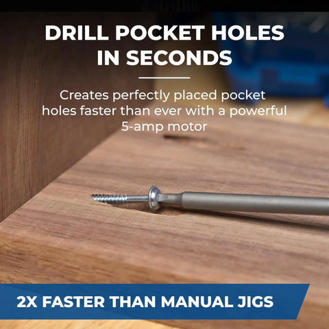 Pro Grade Heavy Duty Pocket Hole Jig For Woodworkers Fast Precise Drill Press Compatible joinery tool, wood surface with screw.