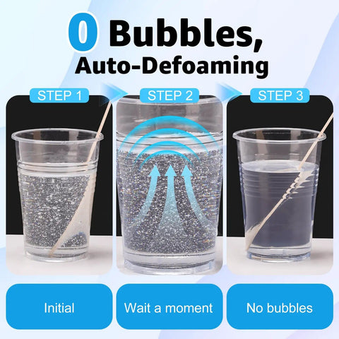 Three-step process showing bubble removal in Crystal Clear Epoxy Resin Kit 1 Gallon Self Leveling For Coating And Casting.