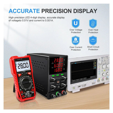 Adjustable Bench Power Supply For DIY Projects With USB Fast Charge, 30V 10A 300W Variable Output, 24V And 12V Tap, Four Knob Coarse And Fine Tune, LED 4-Digit Display, Reliable Lab Regulator For Repairs And Pro Builds on workbench