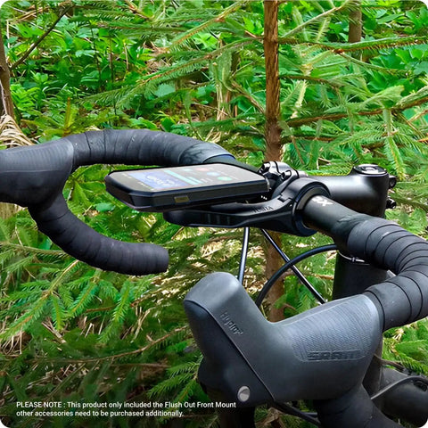 Flush Front Mount For Garmin Edge GPS Bike Computer Fits 22.2mm 25.4mm And 31.8mm Handlebars on a bicycle in a forest setting