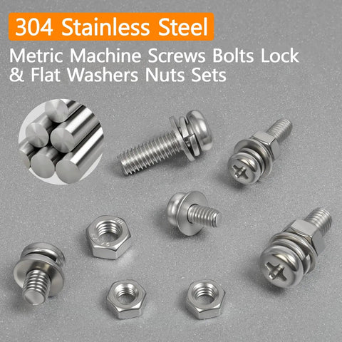 Heavy Duty 584 Piece Metric Screw Assortment Kit With Corrosion Resistant Stainless Steel Nuts And Bolts Round Head Philips Design. Stainless steel bolts and nuts set.