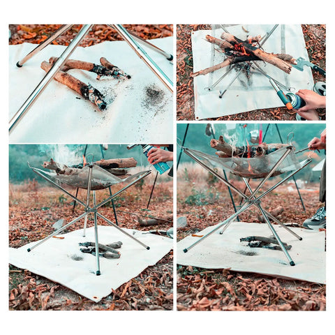 Fire Pit Mat For Bonfire And Grillin Sessions, 0.43 inch thick glass fiber fireproof blanket under stand in forest setting