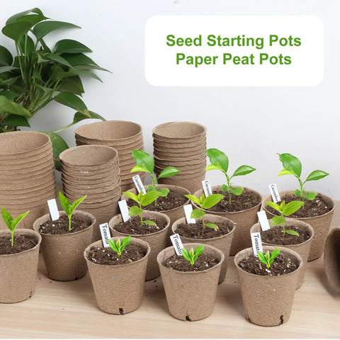 131 Pcs Organic Peat Pots 3.15 Inch Seedling Starter Tray With Drainage Holes Biodegradable Nursery Pots for Germination with plants