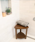 Solid Teak Wood Bath Spa Shower Stool Corner Bench Fully Assembled Built To Last With Moisture Resistant Finish For Everyday Bathroom Use