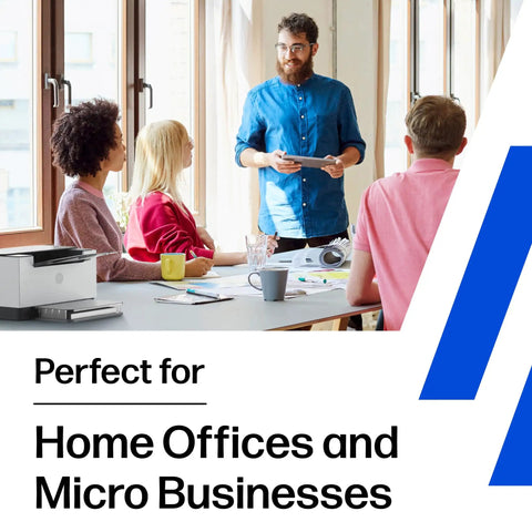 LaserJet M209dw Wireless Printer With Fast Speeds Easy Setup Mobile Printing Auto Duplex Best For Small Teams Print Black And White Documents Quickly And Reliably on a table during a business meeting in a modern office