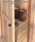 Built Like A Tank Outdoor Slide Bolt Latch, 5.5 Inch Shed Door Lock Set, installed on wooden door with two barrels visible.