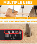 13 Piece Spade Drill Bit Set With Quick Change Shank For Woodworking Alloy Steel Paddle Bits Flat Wood Hole Cutters Heavy Duty Assorted Sizes From 1/4 To 1 1/2 Inches Includes Nylon Storage Pouch ROGAPER shown with use examples and nylon storage pouch.