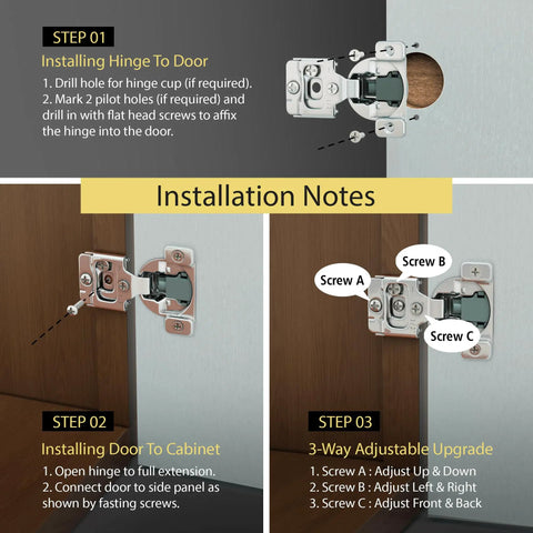 Installation guide for Eight Pack Four Pairs One Half Inch Soft Close Hinges For Kitchen Cabinet Doors Upgrade Your Kitchen With Quiet Self Closing Hidden Door Damper Stainless Steel Satin Nickel Concealed Hardware