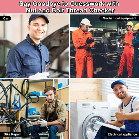 Repair tools collage showing car mechanic with wrench, machine shop workers, bike repair, and appliance service.
